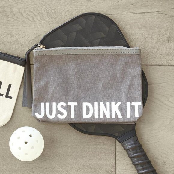 Just Dink It Grey Cotton Canvas Pickleball Pouch - Picture 2 of 5